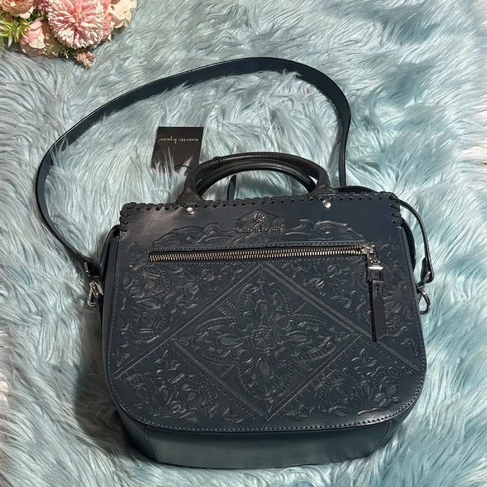 NWT Nanette Lepore Highland Park Leather Satchel in Denim